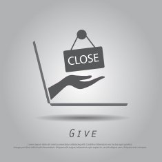 hand hold banner open from laptop vector icon