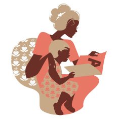 Beautiful silhouette of mother and baby reading book