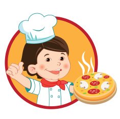 Small cook with pizza