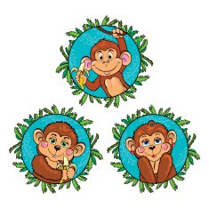 Funny monkey with a banana in his hand Vector set N2