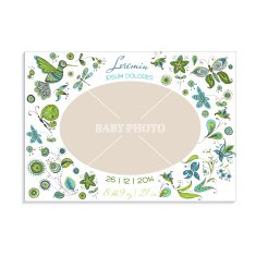 Baby Arrival Card with Photo Frame - Flowers and Butterflies