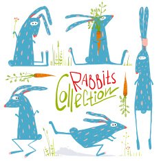 Brightly Colored Fun Cartoon Rabbits Animals Collection for Kids