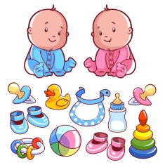 Two toddler with baby items