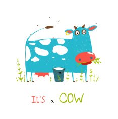 Brightly Colored Fun Cow and Milk for Kids