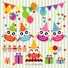 Owl birthday party design elements