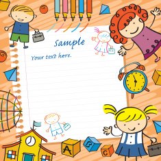 Kids with Paper Background and Toys Frame N2