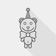 birthday teddy bear flat icon with long shadow line N3