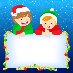 Christmas Kids Pointing at Signboard