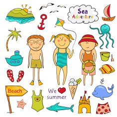 Beach set in doodle style N2