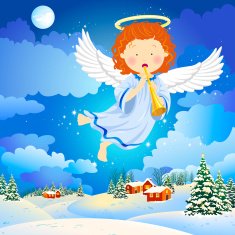 Christmas Angel Flying in the Winter Town