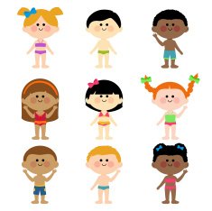 Kids in swimsuits vector set