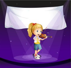 Girl performing at the stage with an empty banner