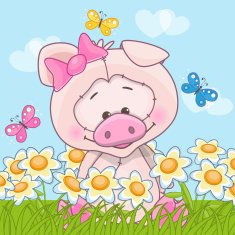 Pig with flowers free image download