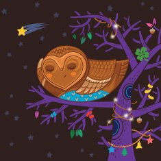 Cute cartoon owl sleep on the magic tree