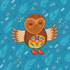 Cute cartoon owl flying in the sky