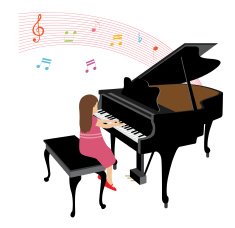 girl playing grand piano