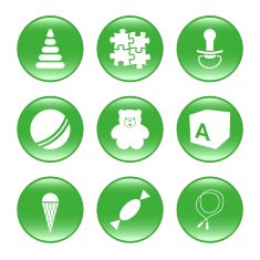 Nursery supplies - vector web icons (buttons)