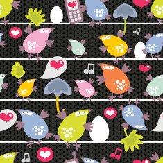 Seamless pattern of colorful birds on wires in night