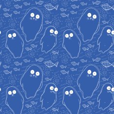 Seamless pattern fish white seal animal on blue background water