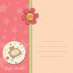 baby girl shower card with teddy