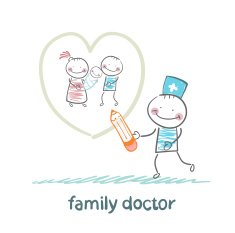 Doctor draws a heart around the family