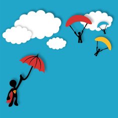 Superhero flying in the clouds