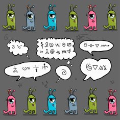 Set of multicolored aliens