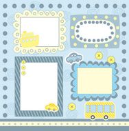 four blue scrapbooking frames