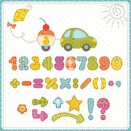Colorful children numbers and decorative holidays symbols