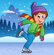 Winter scene with skating boy