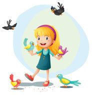 Girl playing with the birds