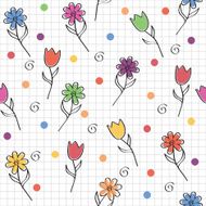 hand drawn seamless pattern with funny colored flowers