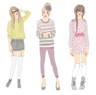 Background with teen girls in fashionable clothes posing