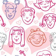 Pattern With Smiling Girls And Hearts