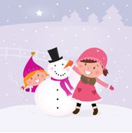 Winter and christmas Two happy children making snowman