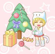 New year white cat kawaii