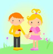 Boy and girl with ladybirds
