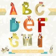 Very cute children alphabet made of characters birds in vector