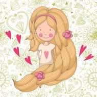 Cute girl on floral background