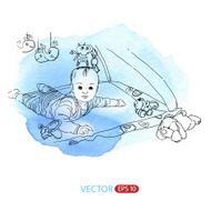 Vector baby on watercolor background