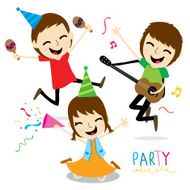Boy and Girl Enjoy Party Cute Cartoon Vector