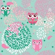 Owls and flowers seamless pattern