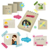 Collection of children papers scrapbooks stickers and cards