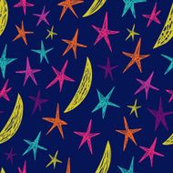 Vector seamless pattern with stars and moons Endless blue background