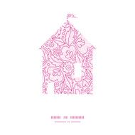 Vector pink flowers lineart house silhouette pattern frame