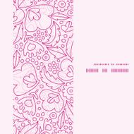 Vector pink flowers lineart vertical frame seamless pattern background