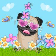 Pug Dog with flowers N4