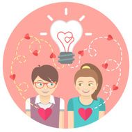 Boy and girl in love with a light bulb
