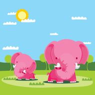 Two Pink Elephants in Field
