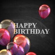 colorful poster with balloons and chalk letters on blackboard background N2